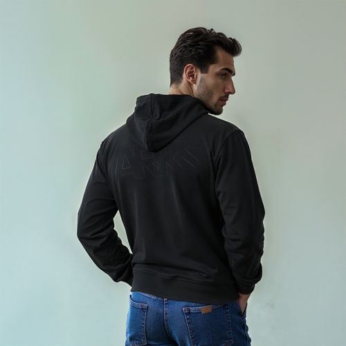 Men's French Terry Back Print Hoodie - Black