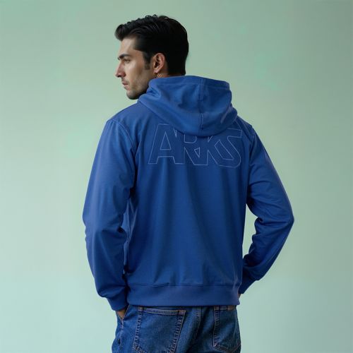 Men's French Terry Back Print Hoodie - Navy Blue