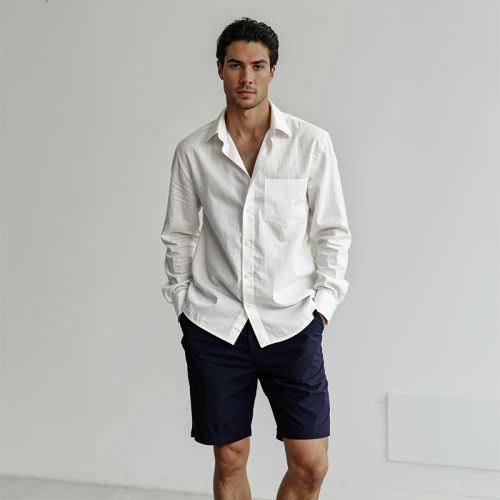 Men's Linen Classic Collar Shirt - Dawn Blue