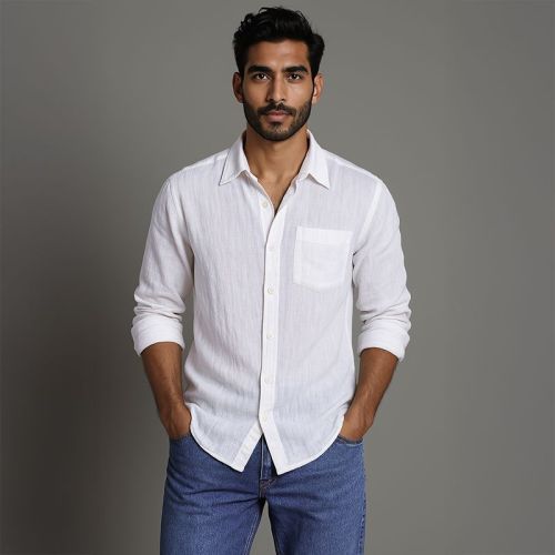 Men's Linen Classic Collar Shirt - White