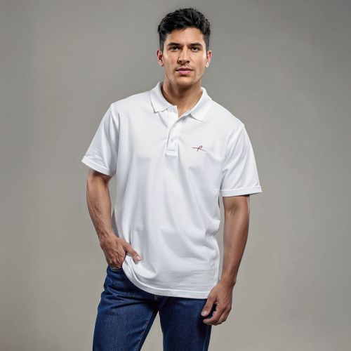 Men's Cotton Double Pique Polo T-Shirt - White