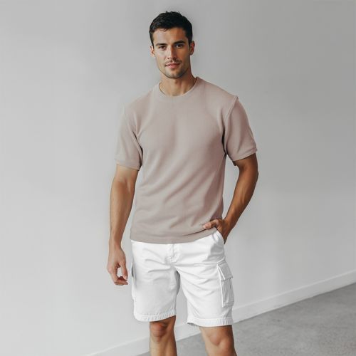 Men's Flat Knit Roundneck Tshirt - Beige
