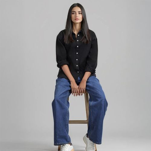 Women's Cotton Twill Shacket - Black