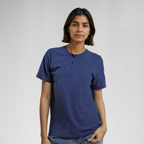 Women's Slub Jersey Henley Tshirt - Dark Blue
