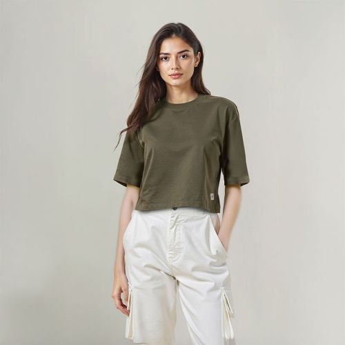 Women's French Terry Crop T-shirt - Olive